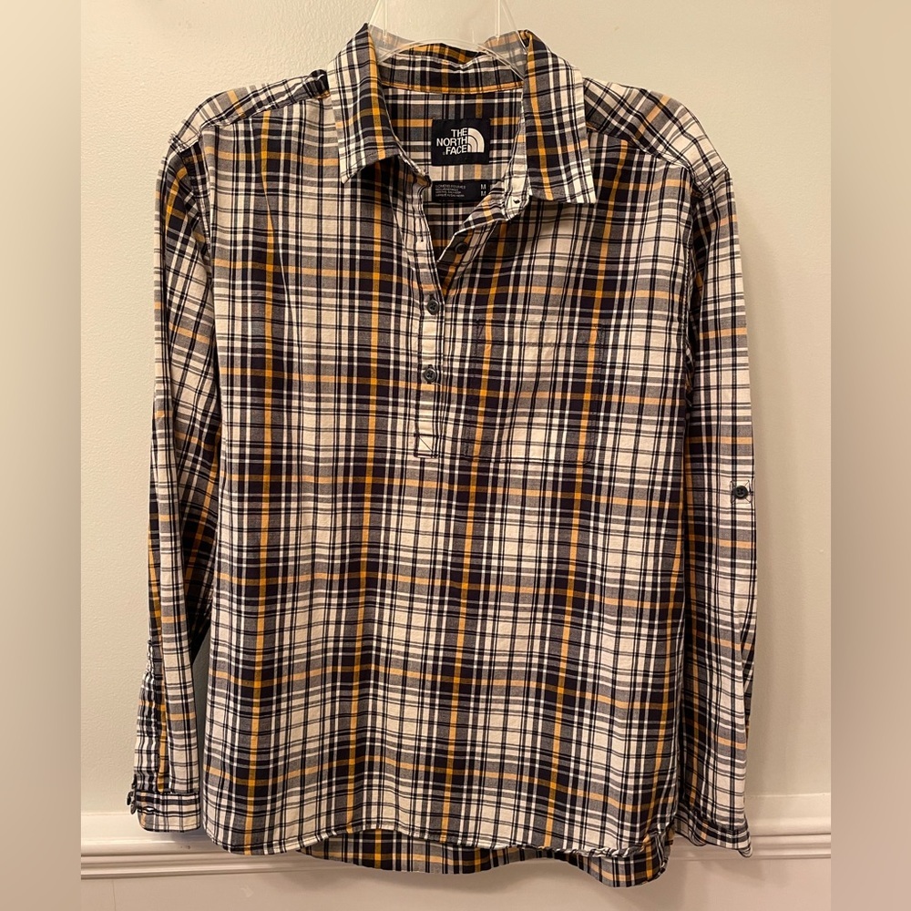 North Face Long Sleeve Cotton Plaid Blouse Size Medium